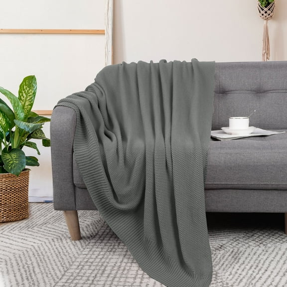 Unique Bargains Pure Cotton Soft Cable Knit Throw Blanket Gray 50" x 70"