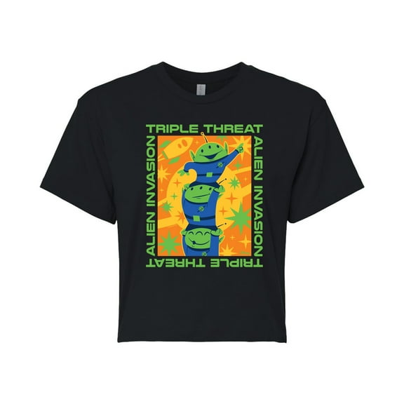 Toy Story - Aliens Triple Threat - Juniors Cropped Cotton Blend T-Shirt