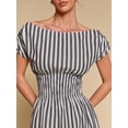 thumbnail image 5 of Black And White Striped Off Shoulder Cinched Waist Maxi Dress For Women, 5 of 6