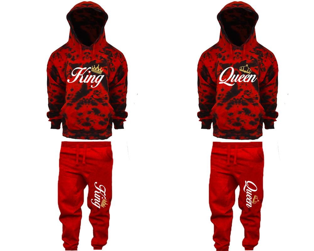 Lifestyle39 - King Queen Couple Matching Tie Dye Hoodies and Fleece Jogger Pants Sets - Walmart