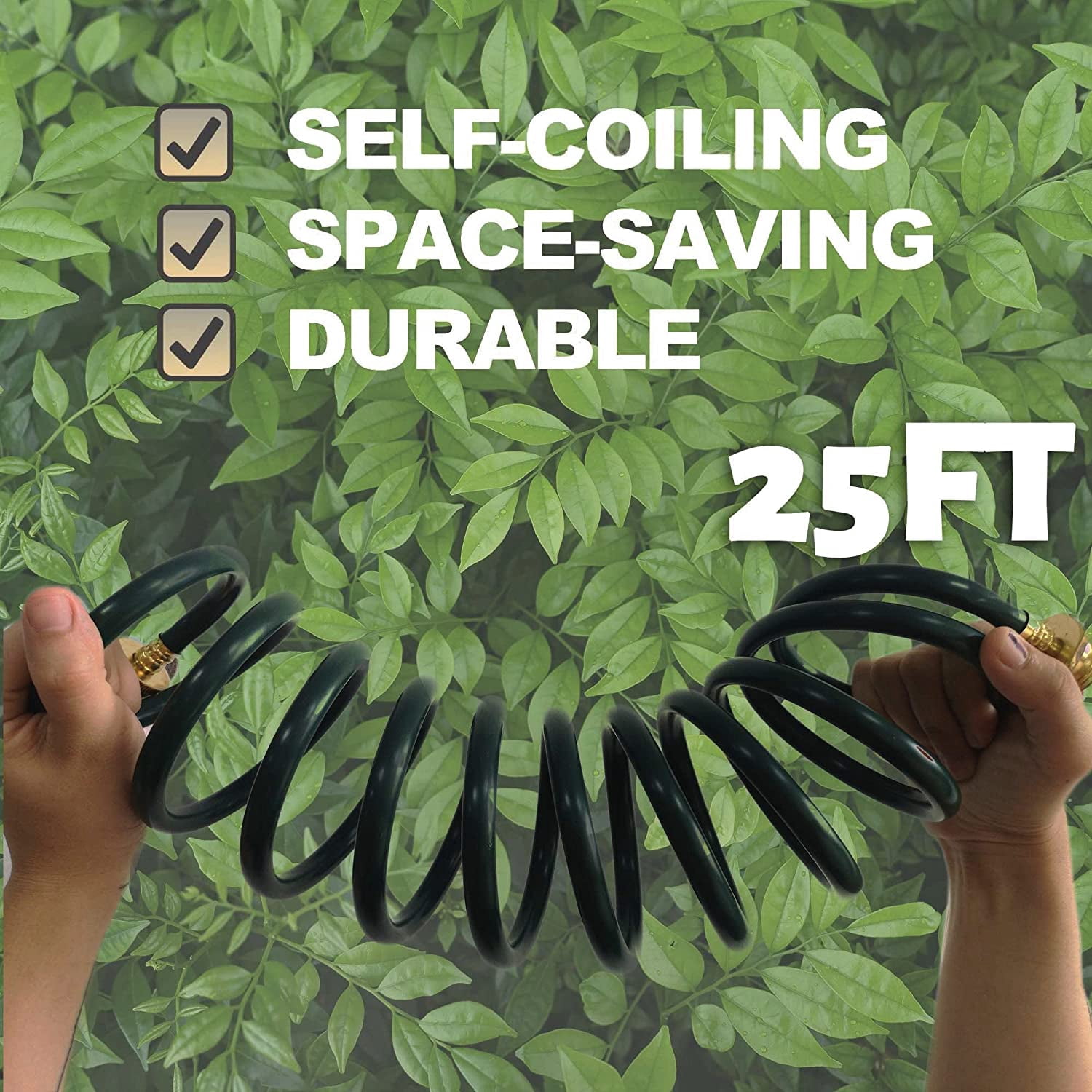 FUNJEE Heavy-Duty EVA Coil Hose Recoil Garden Water Hose with 3/4" GHT Brass Fittings, Corrosion Resistant, Retractable Garden Hose, Boat Hose (Hose, 25FT)