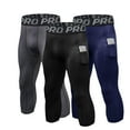 thumbnail image 1 of LANBAOSI 3 Pack Men 3/4 Compression Pants Male Athletic Leggings with Pocket Size Large, 1 of 6