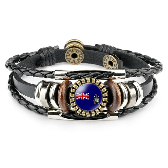 Uijokdef Country Flag Leather Bracelet, Multilayer Black Leather Bracelets (South America)