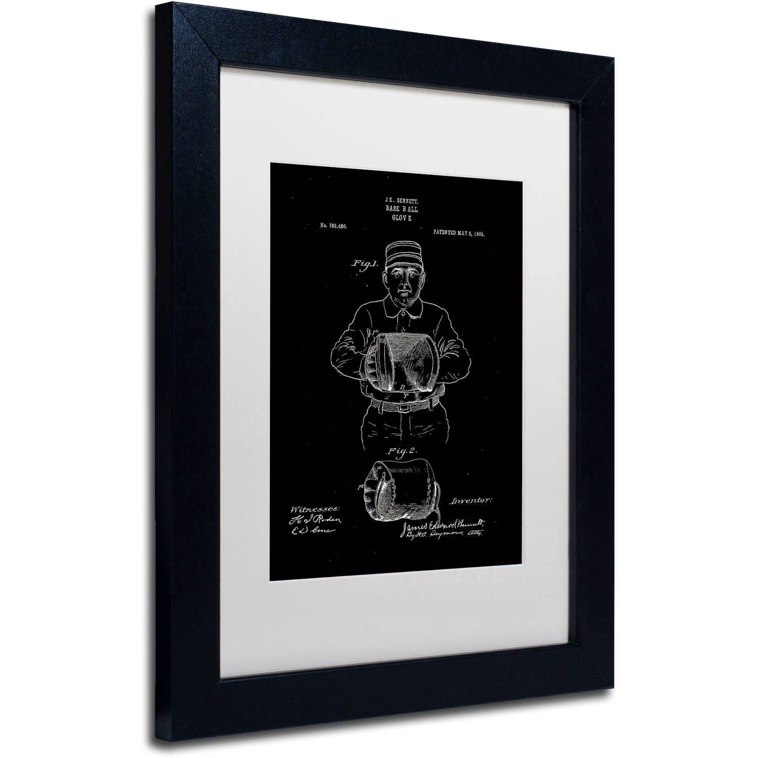 Trademark Fine Art "Baseball Glove Patent 1905 Black" Canvas Art by Claire Doherty, White Matte, Black Frame