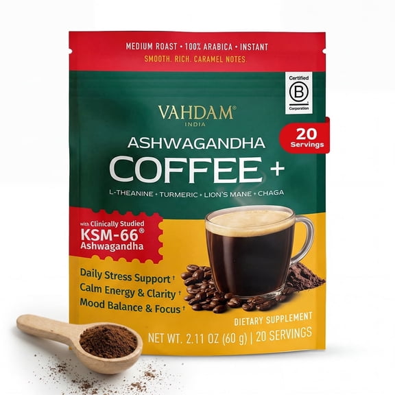 VAHDAM Ashwagandha Instant Coffee with Mushroom - 100% Arabica Medium Roast, 2.11Oz