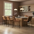 thumbnail image 3 of Guyou Leather Bar Stools Set of 2, 25 " Modern Upholstered Counter Height Bar Stools with Deep Channel Tufted Back, Armless Counter Stool with Black Metal Legs for Dining Room Kitchen Island, Brown, 3 of 12