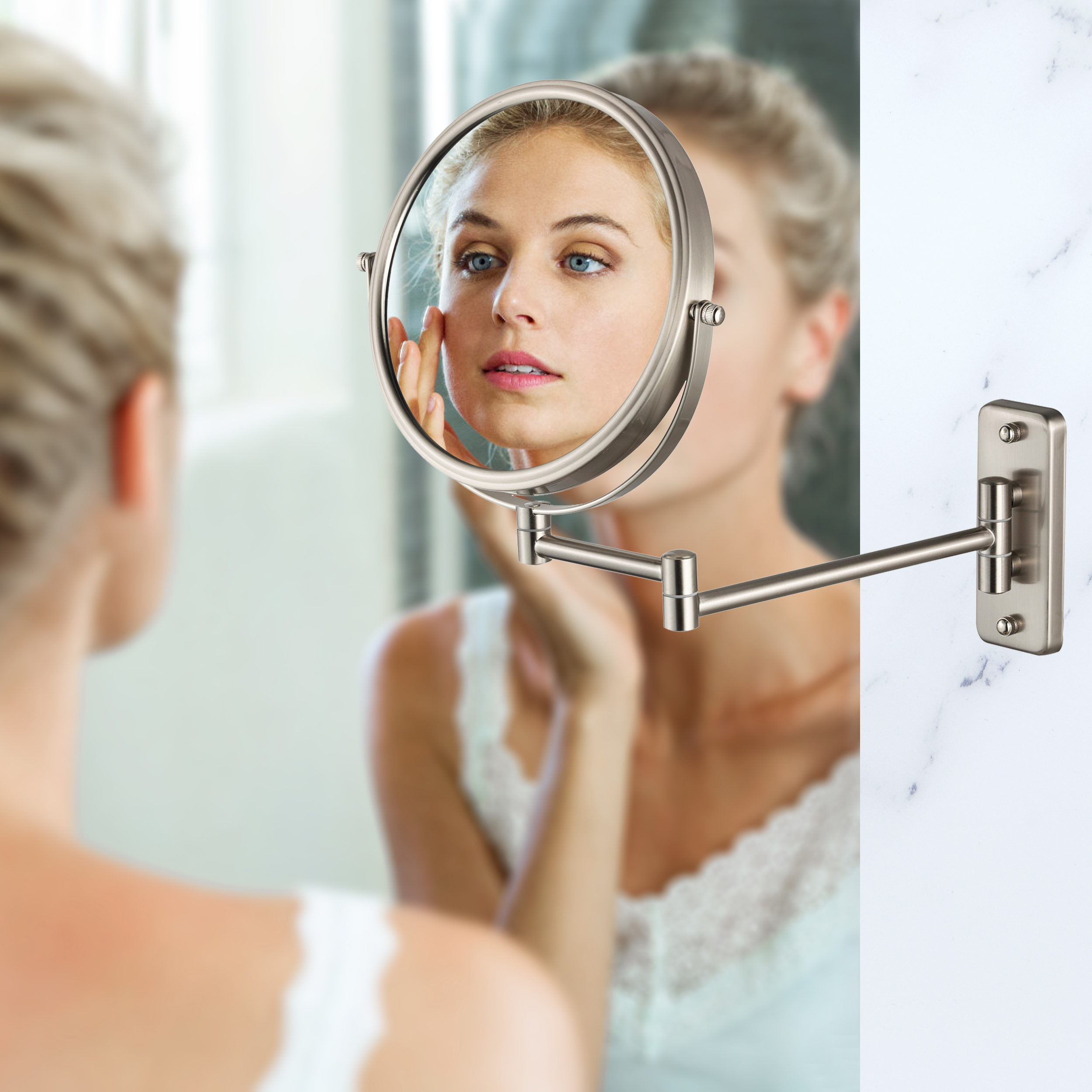 Decluttr 10X Magnifying Wall Mount Mirror, 8-Inch, Nickel photo 5