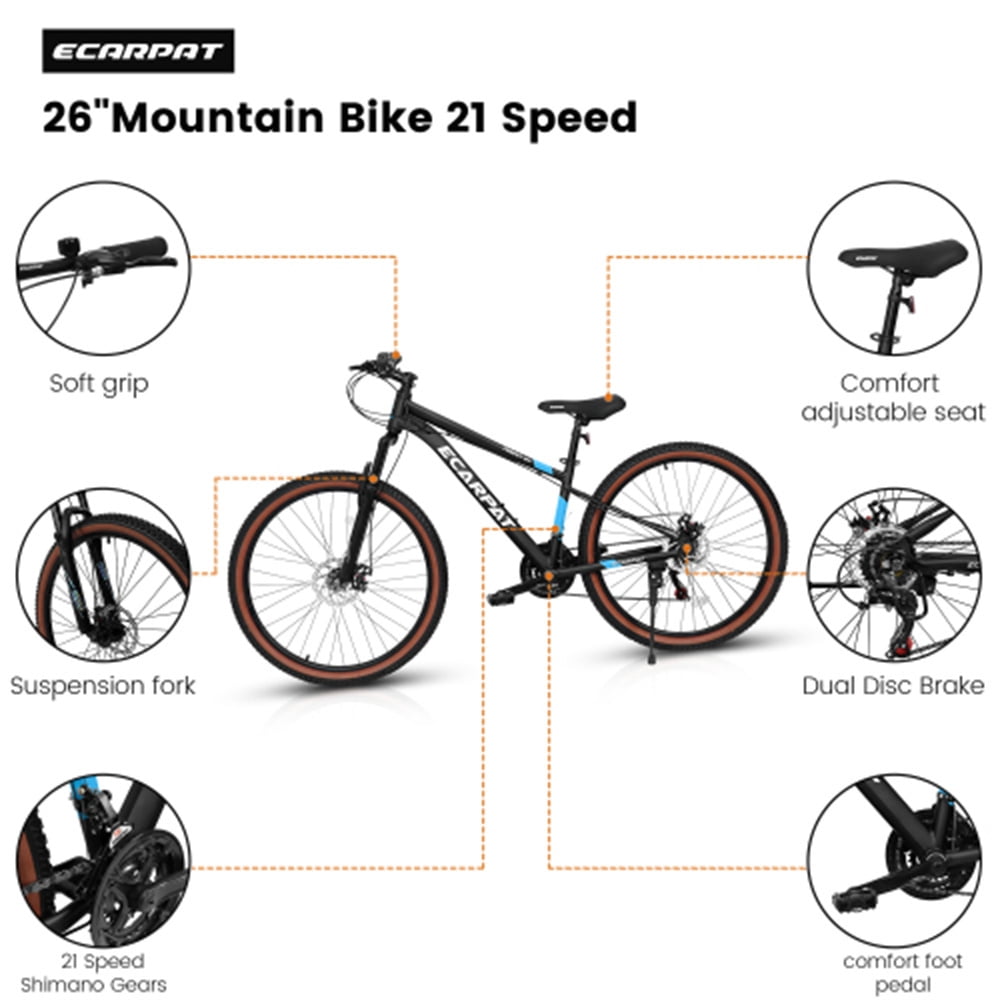 Mountain bike 27-inch wheels, aluminum frame, 21-speed disc brake trigger drive, male or female