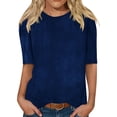 thumbnail image 1 of fheaev Hauts d'Été pour Femmes 2025 Vacances Sorties Col Rond Manches Mi-Longues T-Shirts Mignons Basiques Chandail Blouses Coupe Ample Tunique, 1 of 6