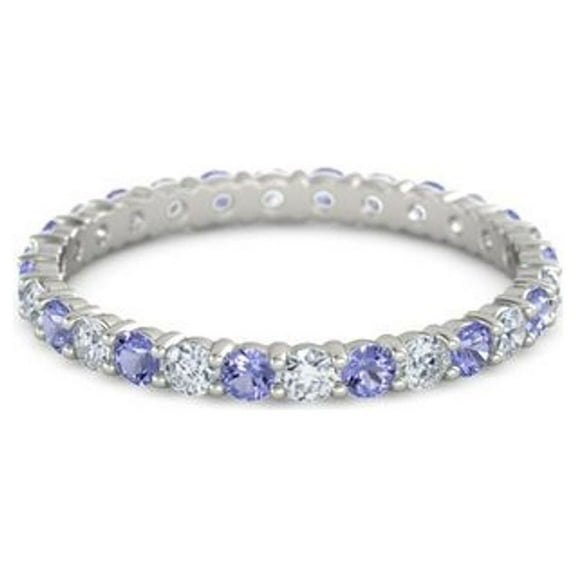 925 Sterling Silver Full Eternity Iolite With White Cz Round 2.50 MM Women Stacking Ring (Sterling Silver, 8)