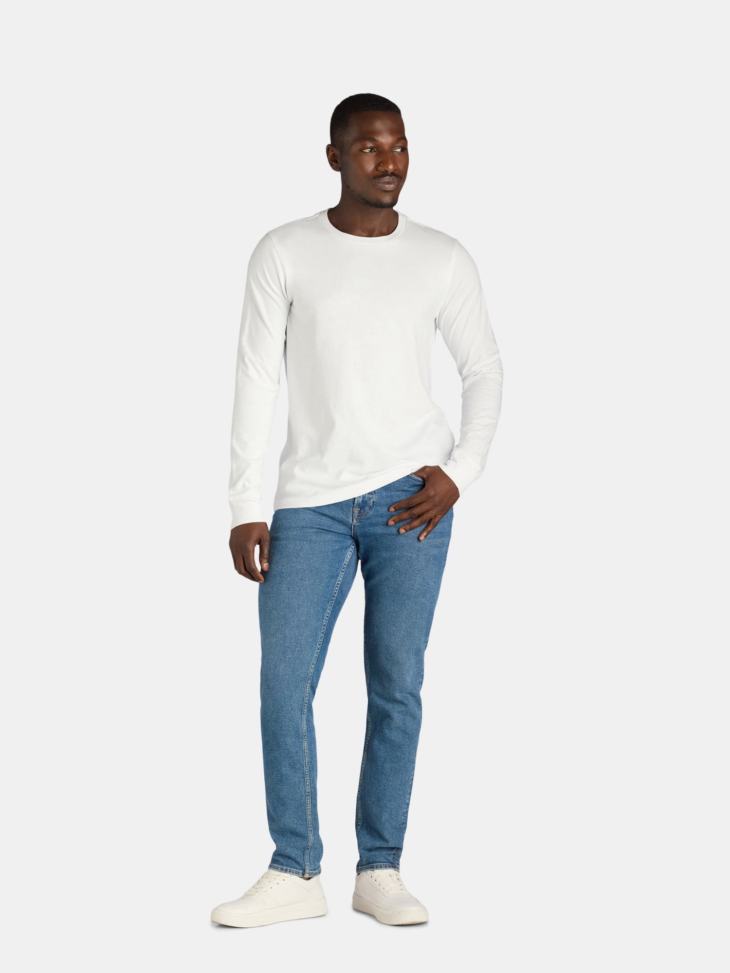 (3 pack) George Men's & Big Men's Relaxed Fit Cotton Crewneck T-Shirt with Long Sleeves, Size XS-3XL