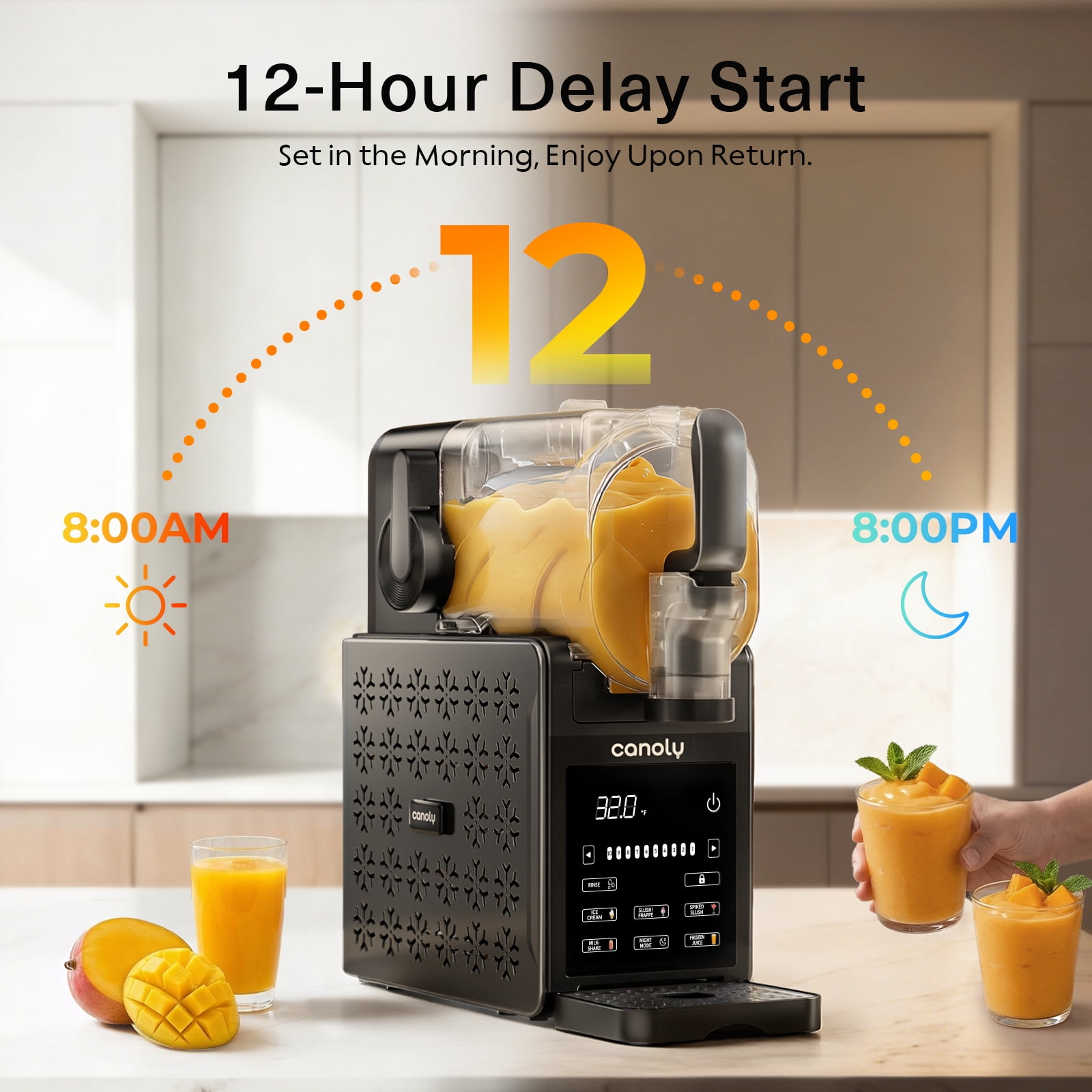 Canoly 2-in-1 Slushie machine & Soft Ice Cream Maker, 92oz Family-Size, No Ice Needed, Auto-Clean, 6 Smart Programs, Black