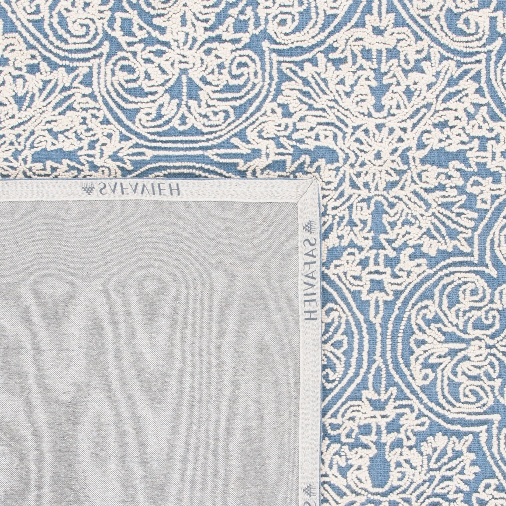 SAFAVIEH Trace Burton Geometric Wool Runner Rug, Blue/Ivory, 2'3" x 8'