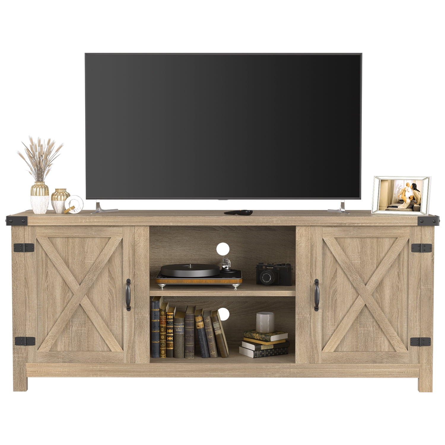 Furmax Barn Door TV Stand Media Console Center Industrial Style for TVs up to 65