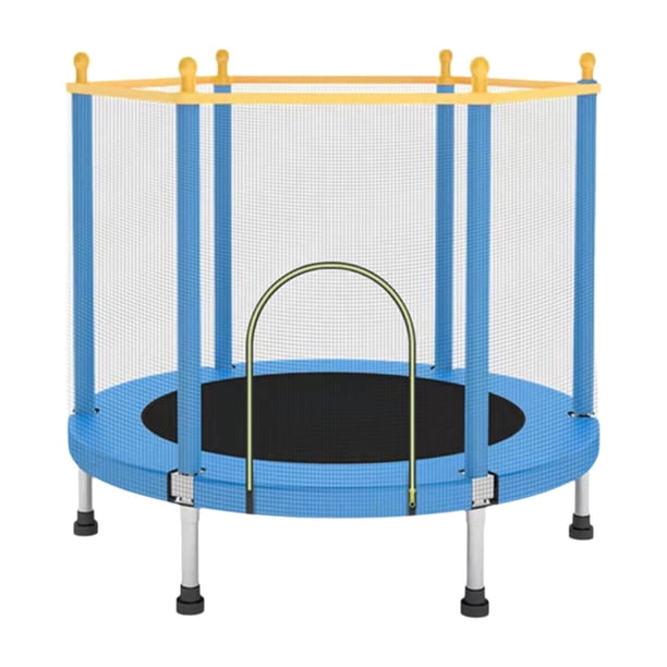 Trampolín para niños con recinto silencioso, red para saltar, para entrenamiento en interiores y exteriores en casa azul