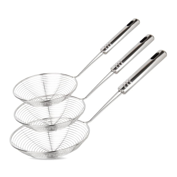 Spider Strainer Set of 3 Asian Strainer Ladle Stainless Steel Wire Skimmer Spoon with Handle for Kitchen Frying Food, Pasta, Spaghetti, Noodle-30.5cm, 32cm, 35cm