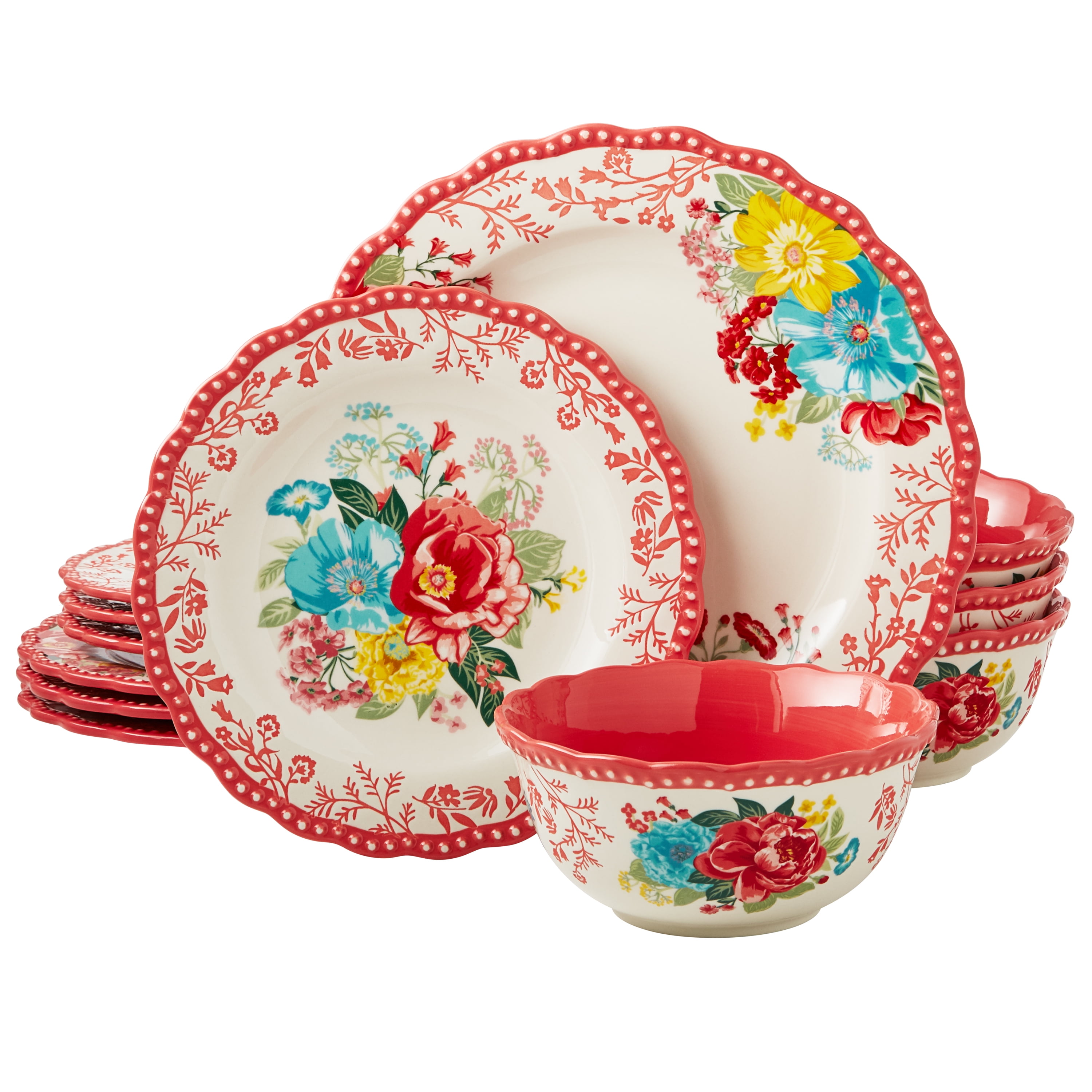 The Pioneer Woman Patchwork Medley 12 Piece Melamine Dinnerware Set