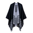 thumbnail image 4 of Mujeres de la vendimia Poncho Cardigan Suéter de Encaje Patten Faux Cashmere Capas Mantón Bufanda MABOTO Negro, 4 of 4