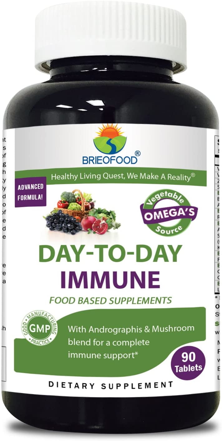 (3 pack) Brieofood Immune 90 Tablets, Food Based Daily Immune System Booster Supplement Made with Vegetable Source Omegas, probiotics and Herbal Blends