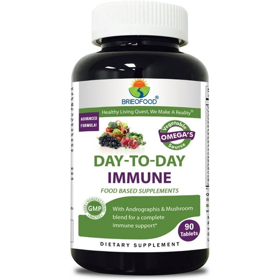Brieofood Immune 90 Tablets, Food Based Daily Immune System Booster Supplement Made with Vegetable Source Omegas, probiotics and Herbal Blends