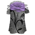 thumbnail image 5 of Purple Rose Floral Flowers Womens Summer V Neck Zipper Top Short Sleeve T Shirt Off Shoulder Top Casual Classy Loose Shirts, 5 of 7