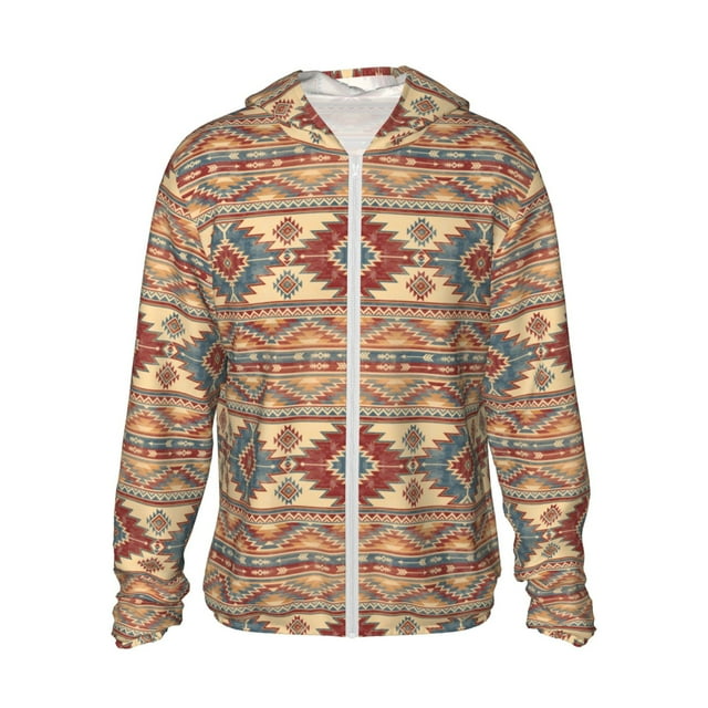 Vsdgher Traditional Tribal Aztec Print Adult Hoodie Shirts Rash Guard for Men Women,Long Sleeve Sun Protection Fishing Shirts for Athletic Running Swim-Medium