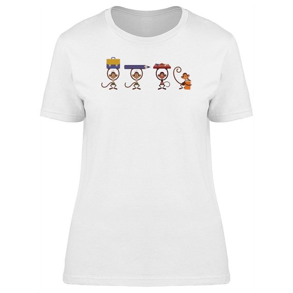 Four Monkeys Back To Shcool T-Shirt Women -Image by Shutterstock, Female XX-Large