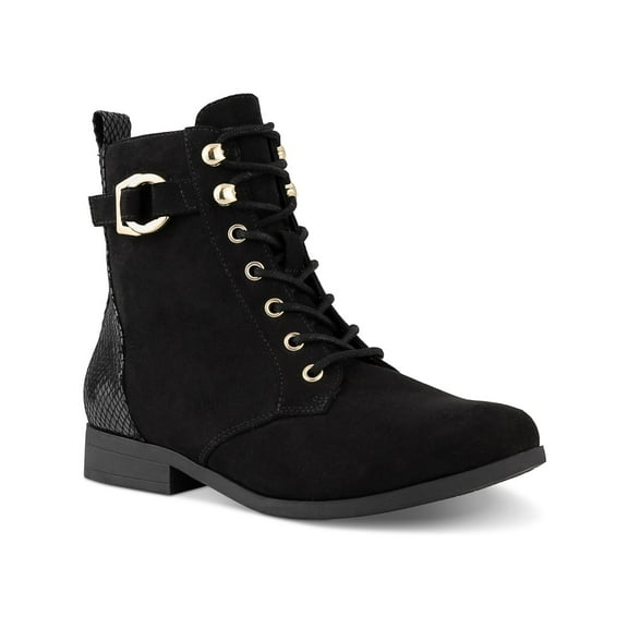 Karen Scott Womens Claritaa Microsuede Embossed Combat & Lace-up Boots