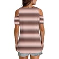 thumbnail image 6 of Olyvenn Women V Neck Cold Shoulder Tops V Neck Striped Short Sleeve T Shirts Loose Tops Sexy Casual Blouse 2025 Trendy Tshirt Brown M, 6 of 6