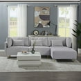 thumbnail image 3 of CLEARANCE! Modern Luxury Sectional Sofa Couch Quality Upholstery L Shape Sofa Golden Metal Leg with Convertible Ottoman Chaise Grey, 3 of 9