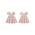 thumbnail image 2 of BemeyourBBs Toddler Baby Girl Summer Smocked Dress Little Girls Princess Birthday Baptism Wedding Party Dress Solid Color Short Puff Sleeve Square Neck A-line Dresses, 2 of 9