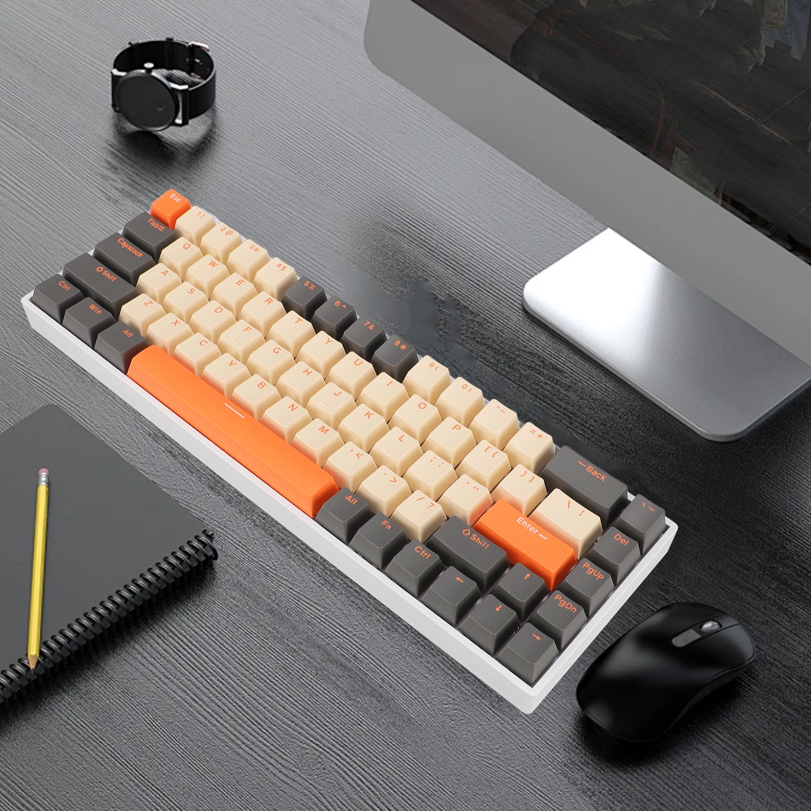 68 Keys Mechanical Keyboard, 60 Percent Mechanical Keyboard Ergonomic RGB Backlit  for  2000 ME XP Vista 7 8 10 for Computer with USB Port