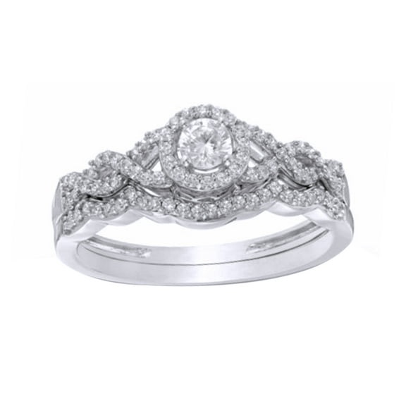 AFFY White Natural Diamond Frame Loose Braid Bridal Ring Set In Solid Gold (0.38 Cttw)