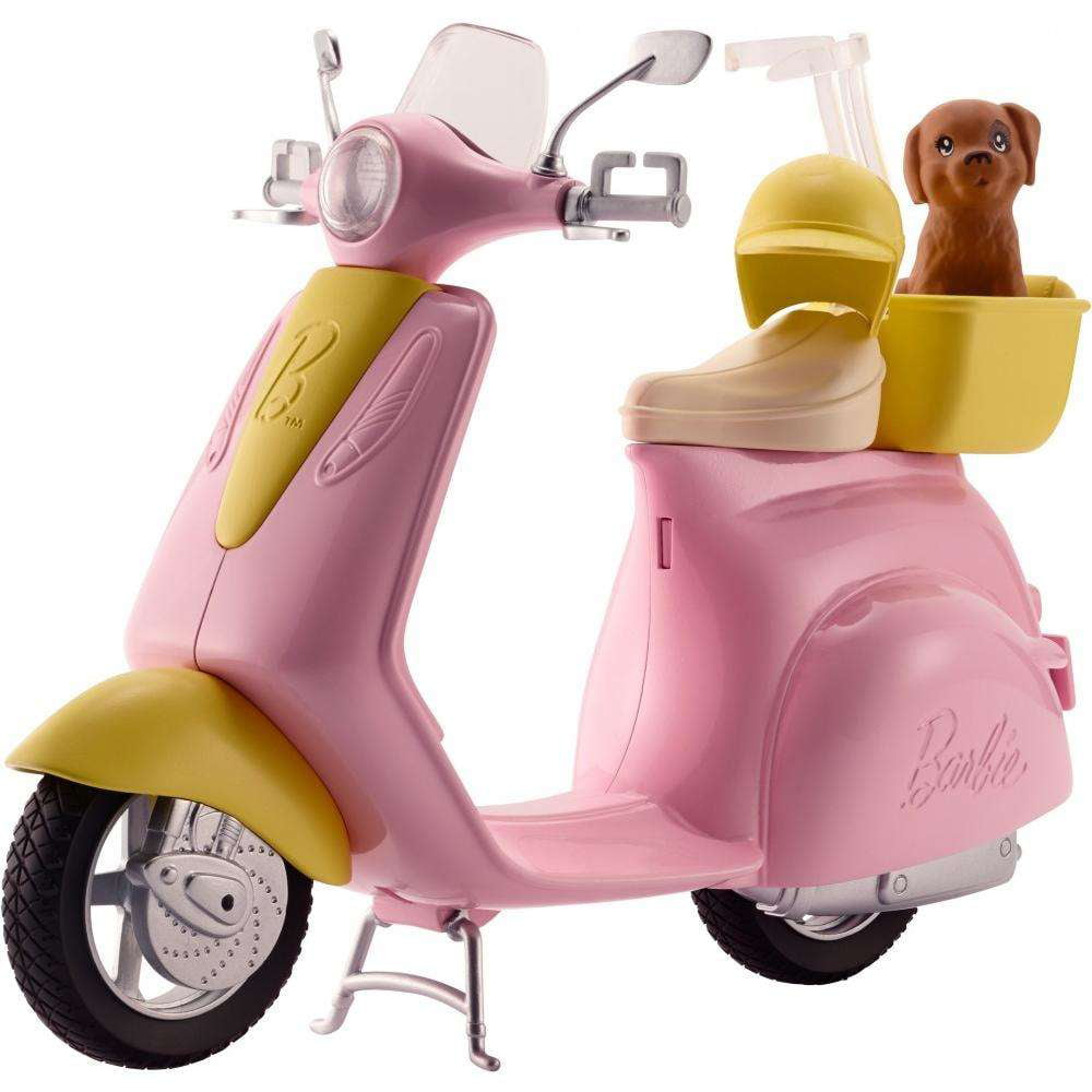 Barbie Pink \u0026 Yellow Scooter Moped with 