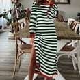 thumbnail image 2 of SMihono Spring Dresses for Women 2025 Striped Color Block Long Sleeve Crewneck Side Splits Casual Loose Long Maxi Dress Green 6, 2 of 7