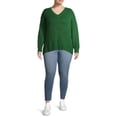 thumbnail image 3 of Heart N' Crush Women's Plus Size V Neck Dropped Shoulder Sweater with Metallic Trim, 3 of 7