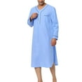 thumbnail image 2 of Cenuakty Men's Nightshirt Sleepwear Casual Long-Sleeve V Neck Henley Sleep Shirt Loungewear with Pocket, 2 of 9