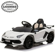 VOLTZ TOYS 12V Ride on Car for Kids, Lamborghini Aventador SVJ with Remote Control, Leather Seat, LED Lights, and MP3 Player, Licensed Model (White)