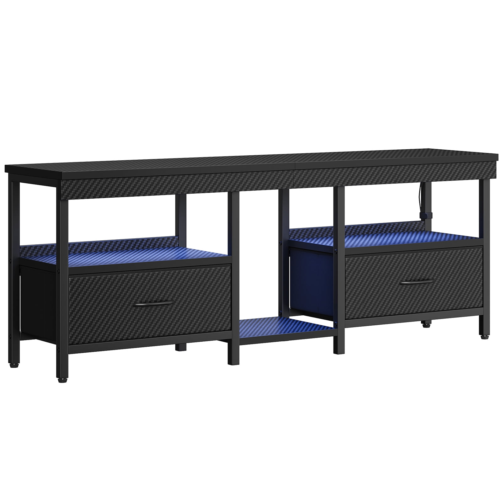 Bestier LED TV Stand Entertainment Center for TVs up for 55 60 65 inch TV Console Table with 2 Storage Drawers,Carbon Fiber Black