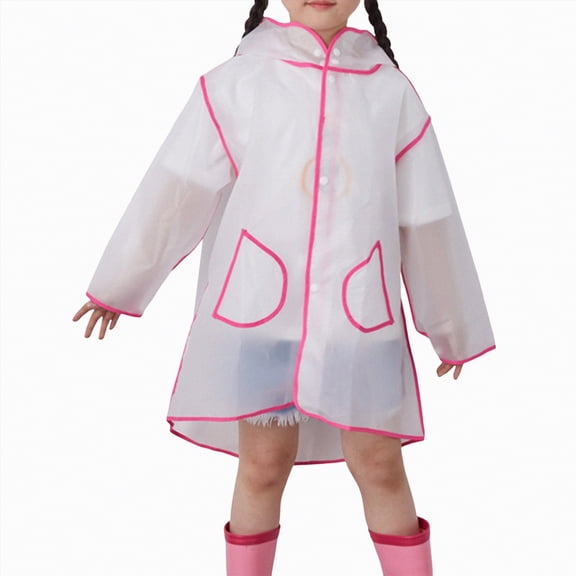 Rain Poncho For Kids Raincoat, Reusable Eva Rain Coats For Toddler Boys And Girls, Rain Jackets Gear With Hood Pink Xl