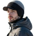 thumbnail image 5 of Windproof Thermal Cap with Visor - Fleece Lined Knitted Earflap Hat for Men & Women, Cold Weather Beanie for Outdoor Winter Activities, 5 of 6