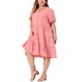 thumbnail image 4 of Agnes Orinda Women's Plus Size Tiered Babydoll Short Sleeves Chambray Midi Dresses 4X Pink, 4 of 6