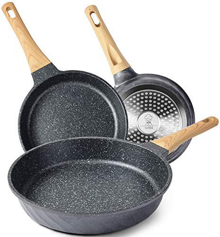 Non Stick Frying Pan Set Granite Skillet Set with 100% PFOA & PTFE Free,  Inducti