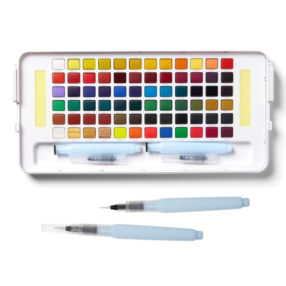 Sakura Koi Studio Kit - Watercolor Sets for Studio Art or Art On the Go - 72 Colors - 2 Water Brushes - 2 Sponges - 2 Palettes