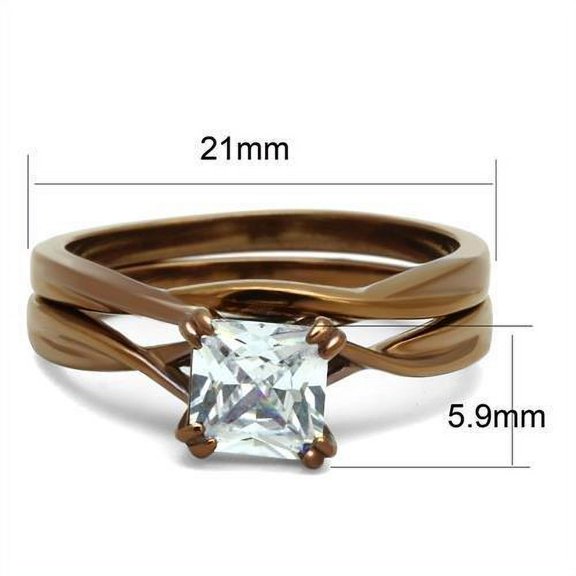 TK2964 - IP Coffee light Stainless Steel Ring with AAA Grade CZ in Clear