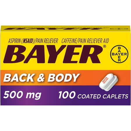 Bayer Back & Body Extra Strength Pain Reliever Aspirin w Caffeine, 500mg Coated Tablets, 100 (Back Pain Relief Tablets Best)