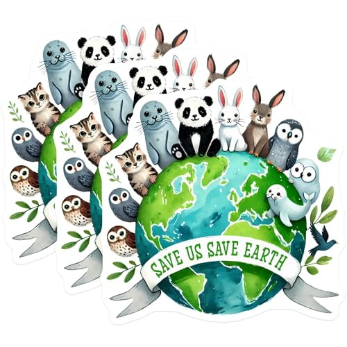 (3 Pack) Save Earth Animal Decals - Environmental Stickers - Protect Wildlife Decals - 3 Inches On Longest Side - Easy Peel & Apply - Made in USA - 3MCS6465