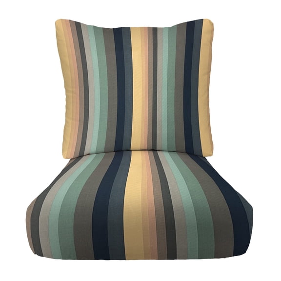 RSH Décor Indoor Outdoor Pillow Back Deep Seating Cushion Set, 23”x 24” x 5” Seat and 24” x 19” Back, Braymont Dune Blue Stripe
