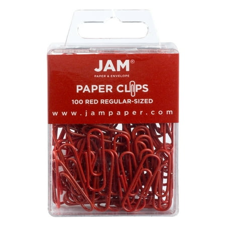 JAM Paper Standard Paper Clips, Red, 100/Pack, Small 1 inch
