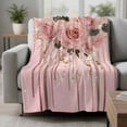 thumbnail image 2 of Pink Roses Romantic Blanket Soft Cozy Warm Throw Blanket for Couch, Plush Fuzzy Flannel Fleece Blankets for Sofa, Watercolor Botanical Floral Bed Blankets Lightweight Gifts for Women, 40"x60", 2 of 9